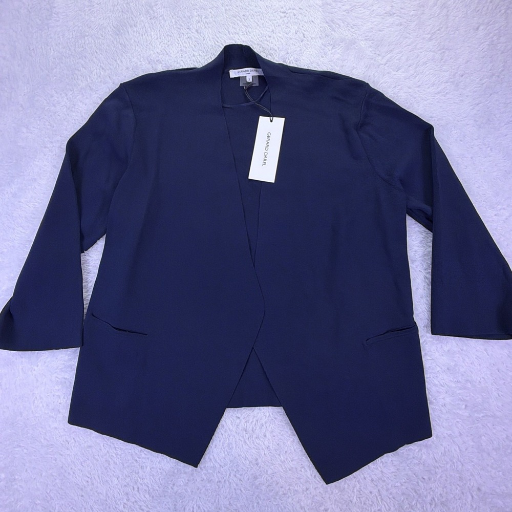 NEW Gerard Darel Open Front Collarless Blazer Navy Blue Women's 3 NWT